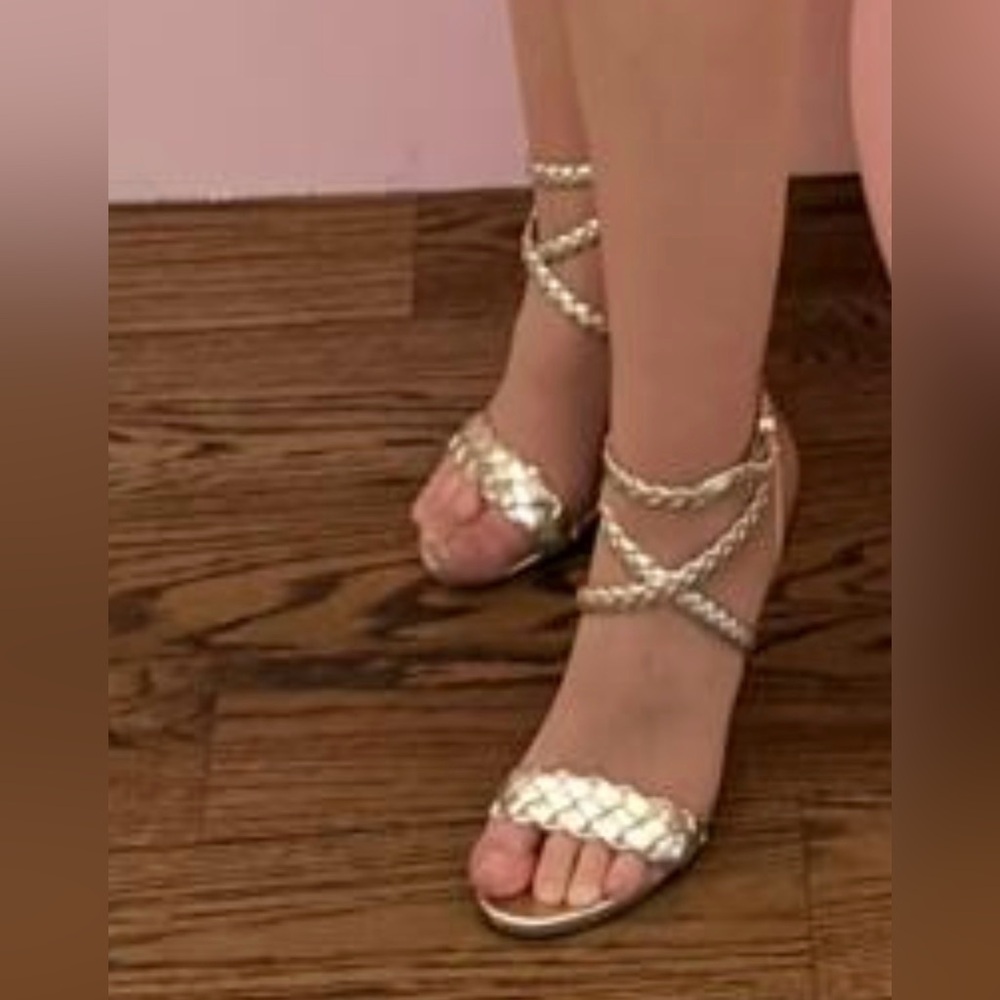 Michael Kors Astrid Metallic Pale Gold Braided-Strap Dress Sandal